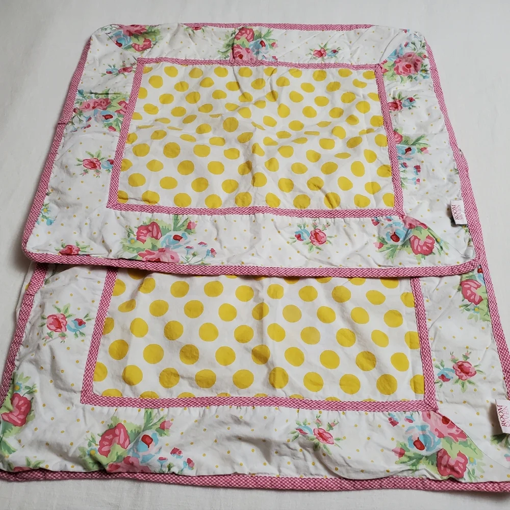 Rare Room Seven 2 Piece Sham Set Floral Print With Yellow Polka Dot's Boho Chic